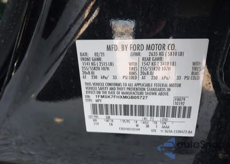 2021 Ford Explorer Limited from USA, damaged, VIN 1FMSK7FHXMGB05727